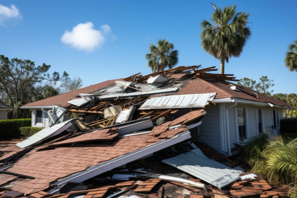 roof house florida was damaged by strong winds hurricane ian resulting several Large