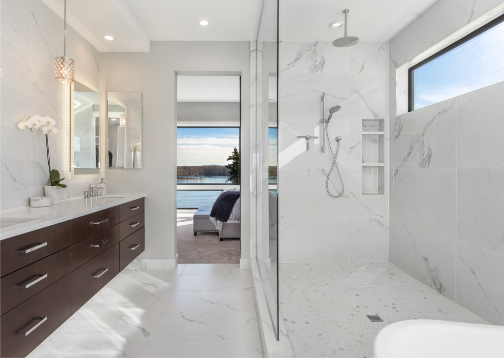 A luxurious bathroom is seen. Beyond Build & Power performs bathroom remodeling in Tampa Fl.