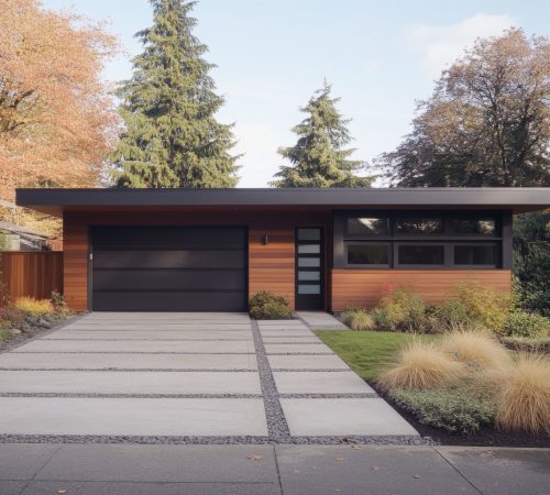 modern house with stone driveway Large